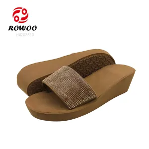 2024 Summer Women's High Quality Casual Wedge Flip Flops Lightweight Open Toe Slipper Pumps with round Custom Logo Beach Use