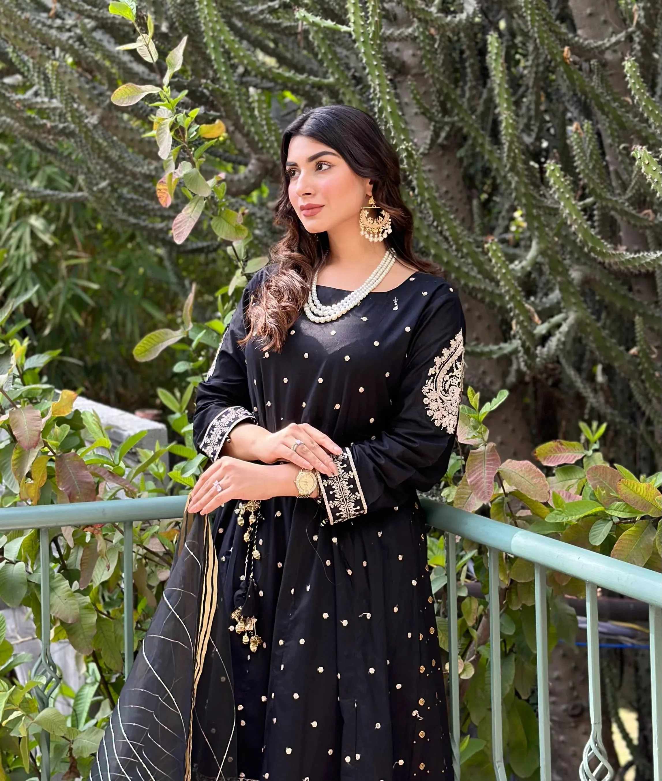 3PC COTTON EMBROIDERED LONG FROCK V19