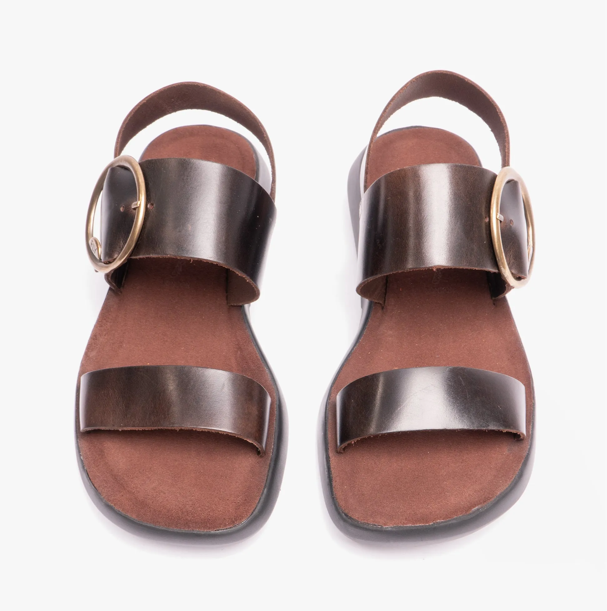BANI739FLY Ladies Buckle Wedge Sandals Dark Brown
