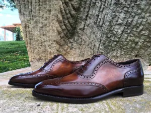 Brown Hand Painted Leather Montilla Brogue Oxfords - Formal Shoes