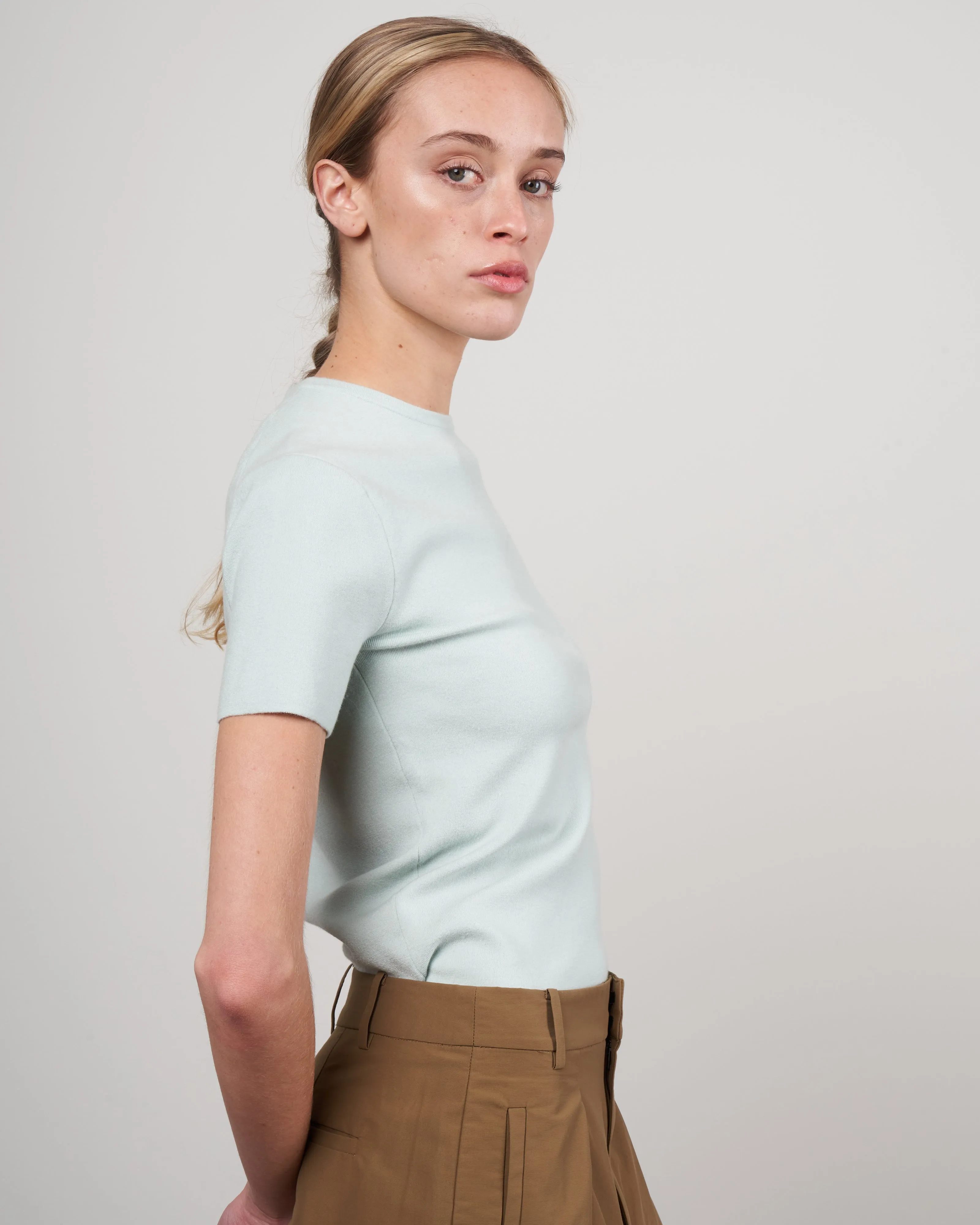 cashmere tee - light blue sage