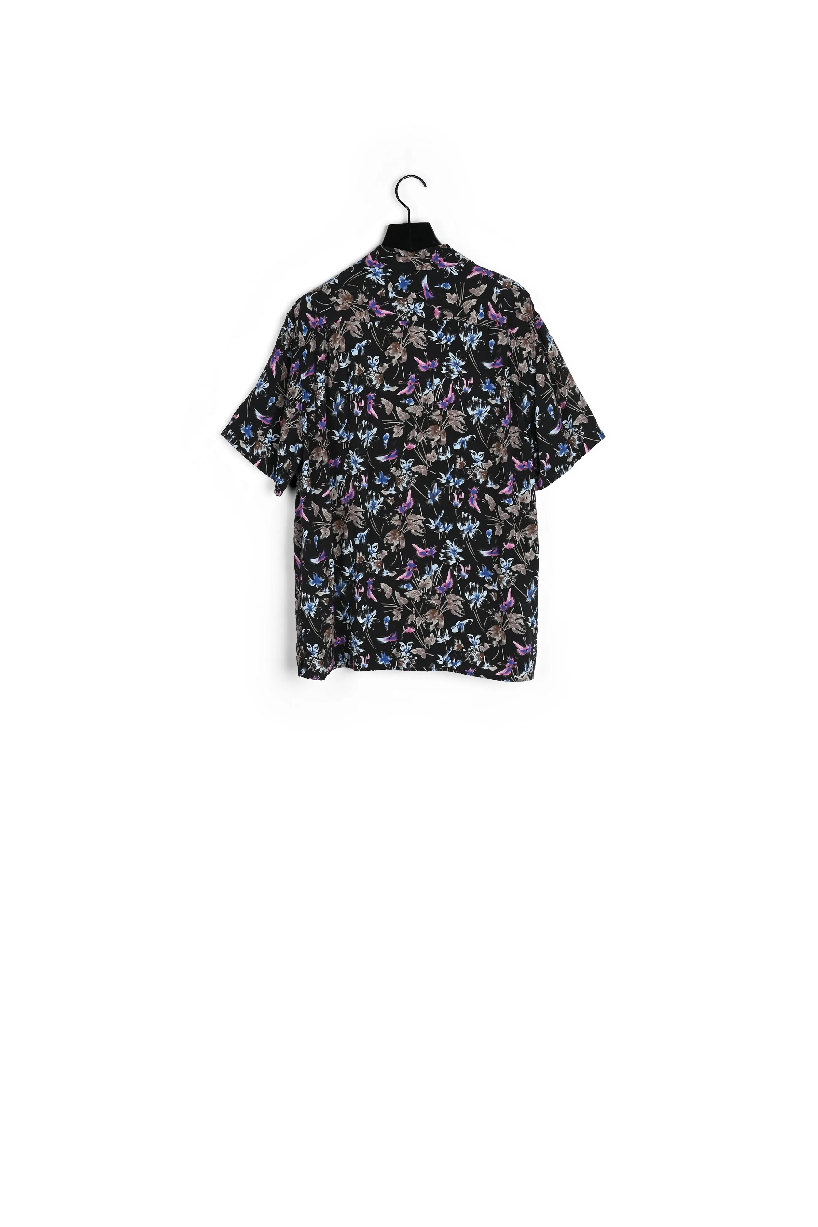 Chemise col hawaïen noire imprimé fleurs colorées