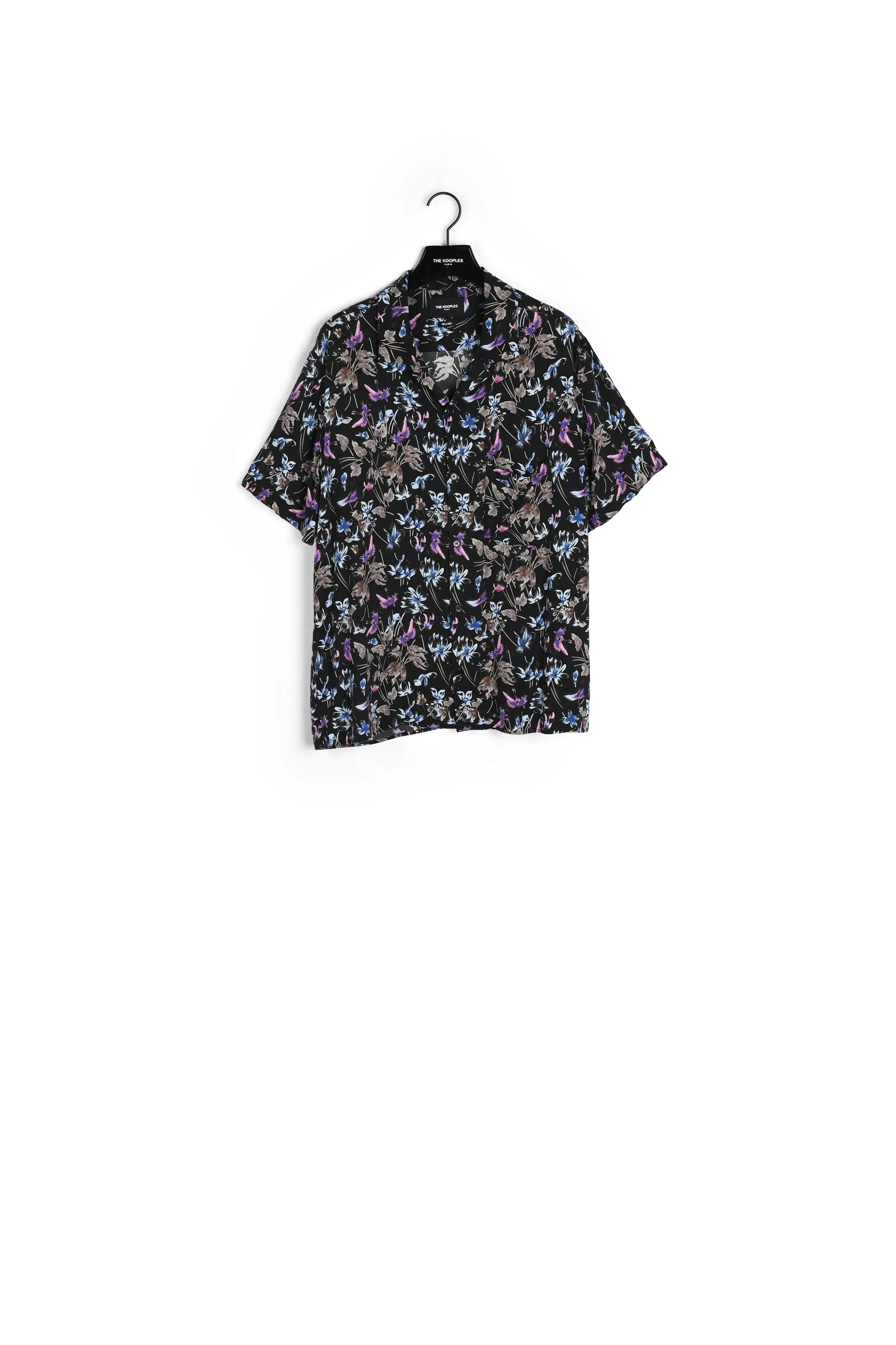 Chemise col hawaïen noire imprimé fleurs colorées
