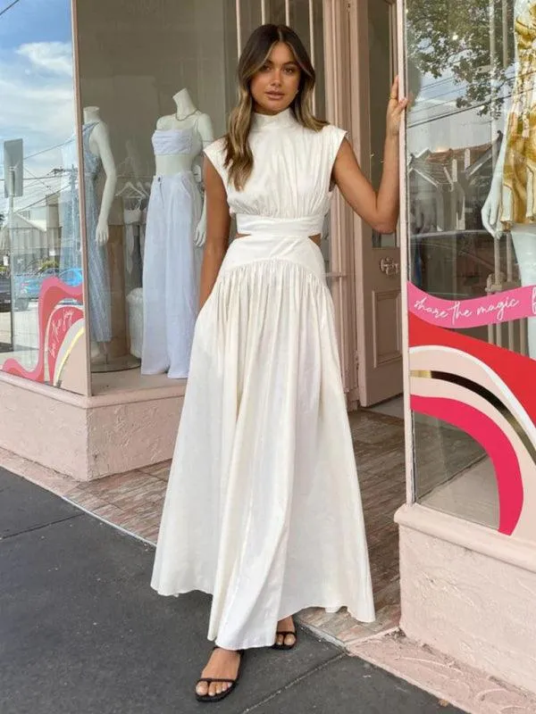 Chic Pleated Dress with Unique Hollow Waist Design