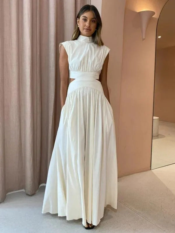 Chic Pleated Dress with Unique Hollow Waist Design