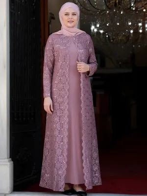 Daisy Patterned Lace Plus Size Abaya Dress