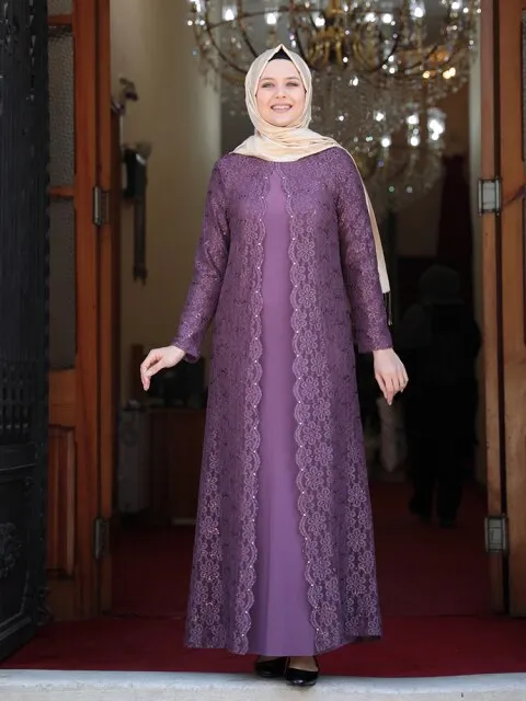 Daisy Patterned Lace Plus Size Abaya Dress