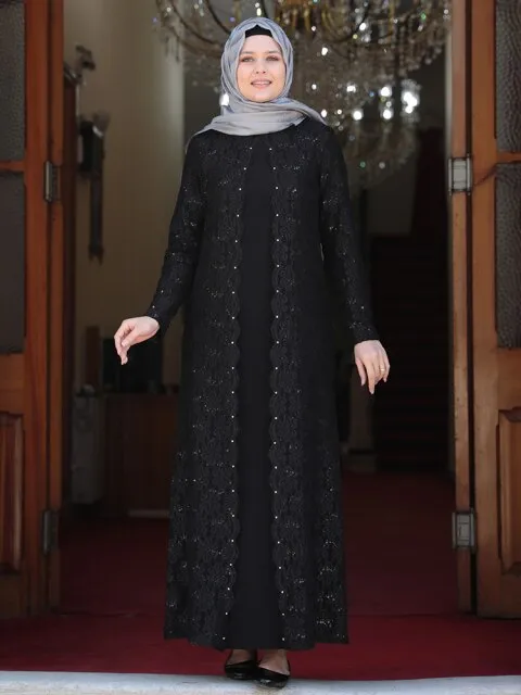 Daisy Patterned Lace Plus Size Abaya Dress
