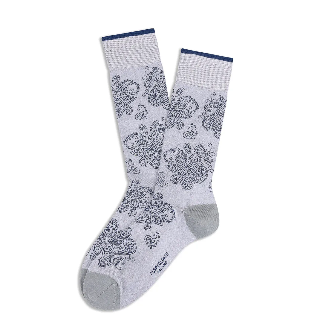 Ice Gray Fresh of Modal Madras Paisley Mid-Calf Socks - Marcoliani