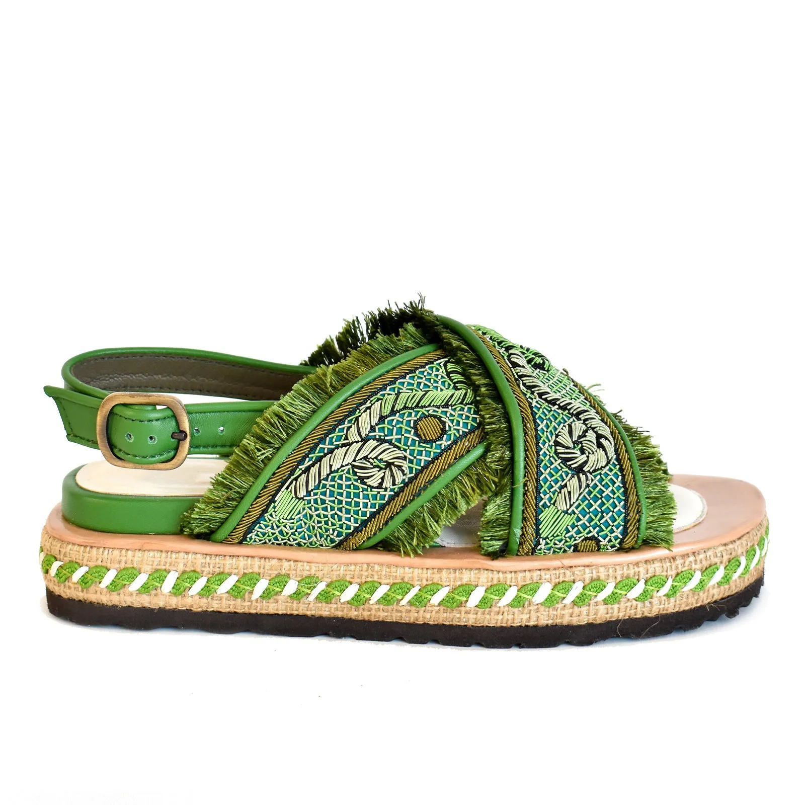 MEHER KAKALIA - DA GAMMA  BLOC SANDAL IN KELLY GREEN PARROT