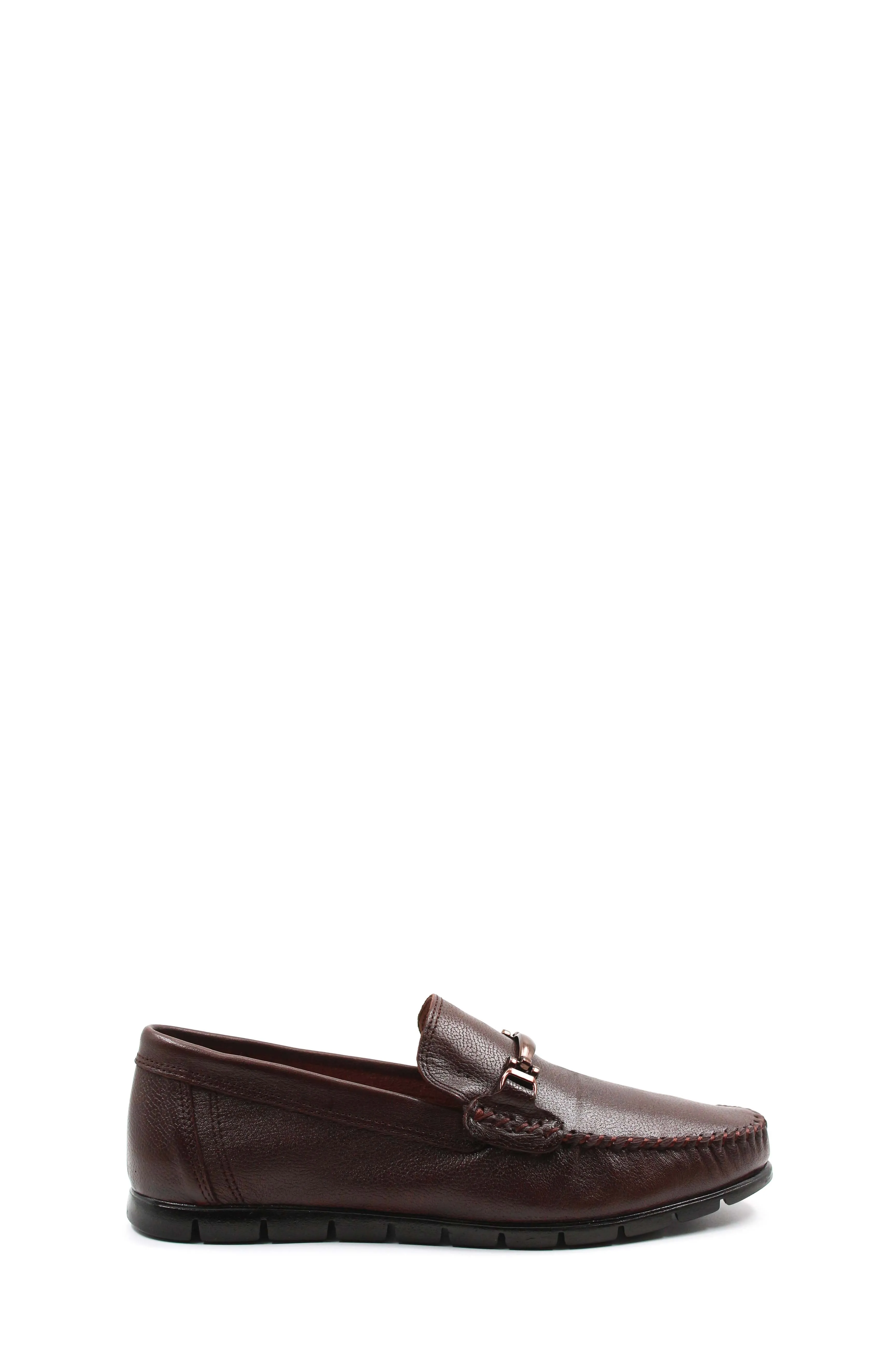 Men's Brown Leather Buckle Moccasins-Wessi