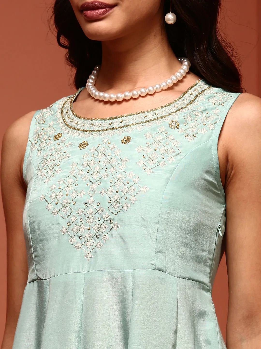 Mint Kalidar Dress With Jacket