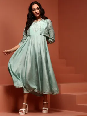 Mint Kalidar Dress With Jacket