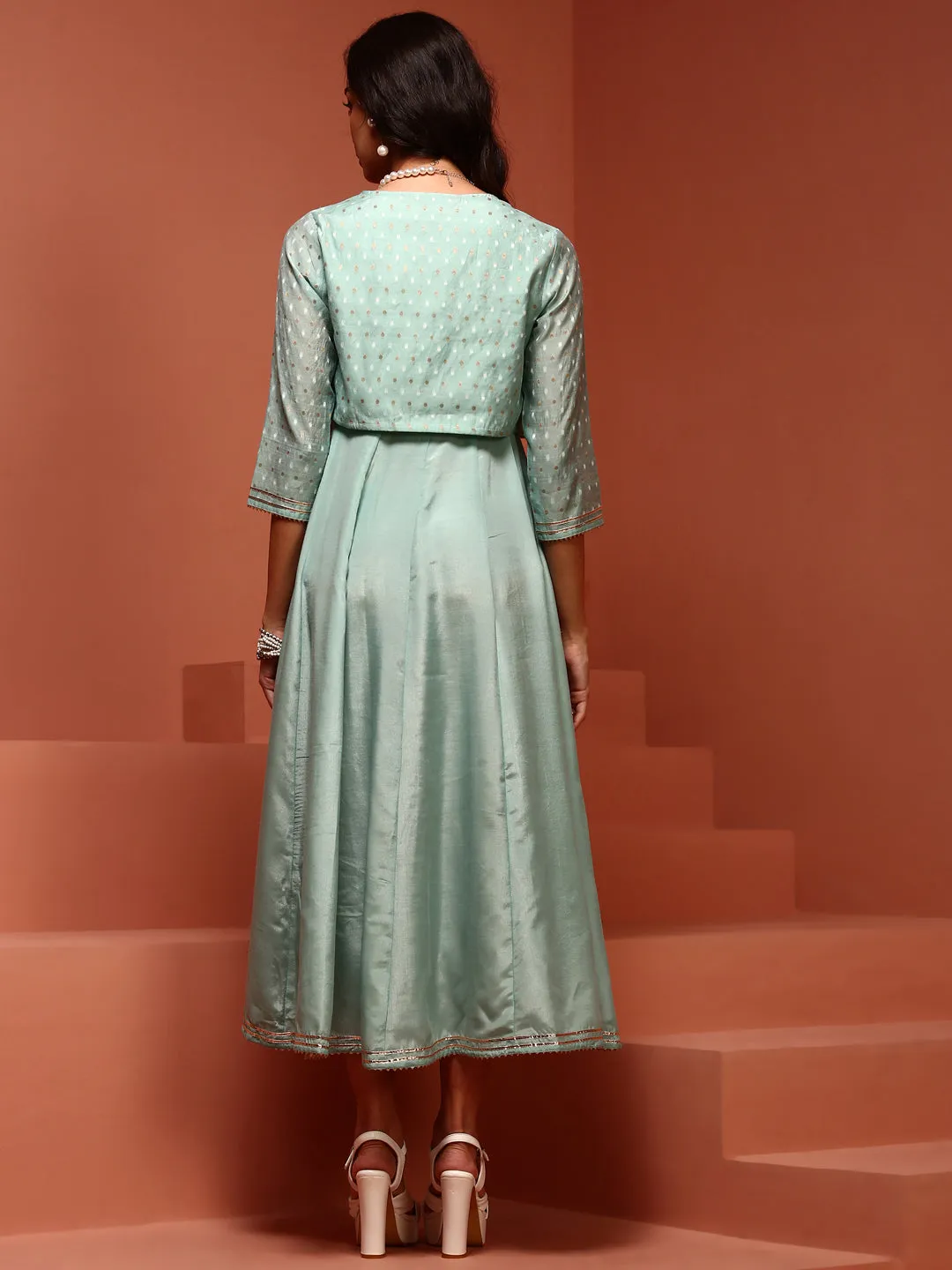 Mint Kalidar Dress With Jacket