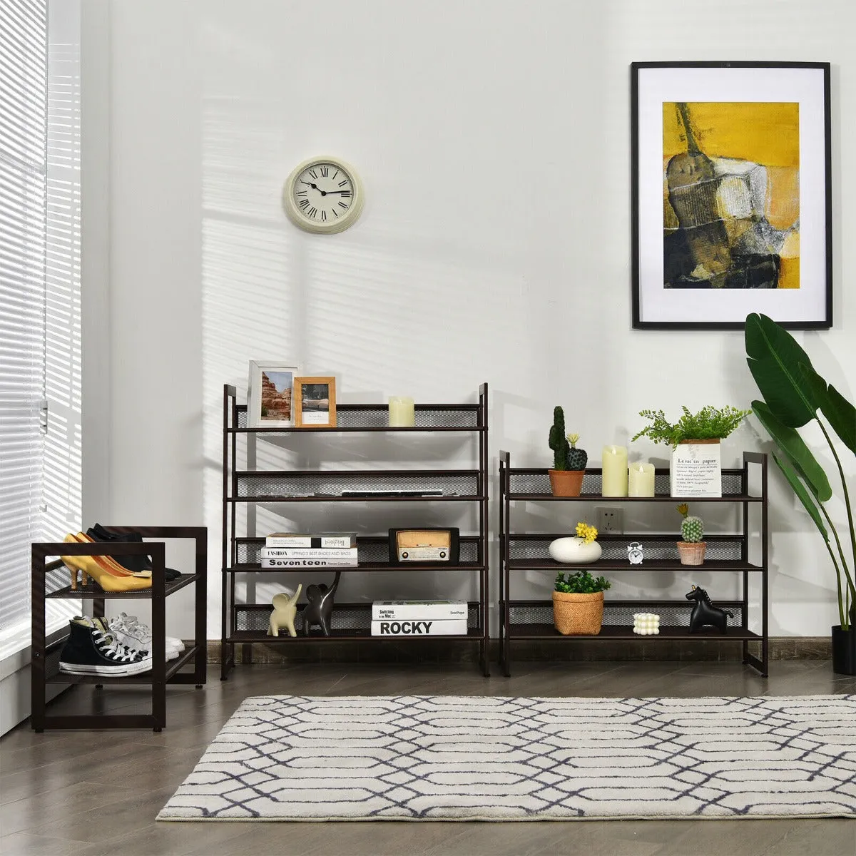 NNECW 4-Tier Iron Shoe Rack with 2 Placement Modes for Entryway