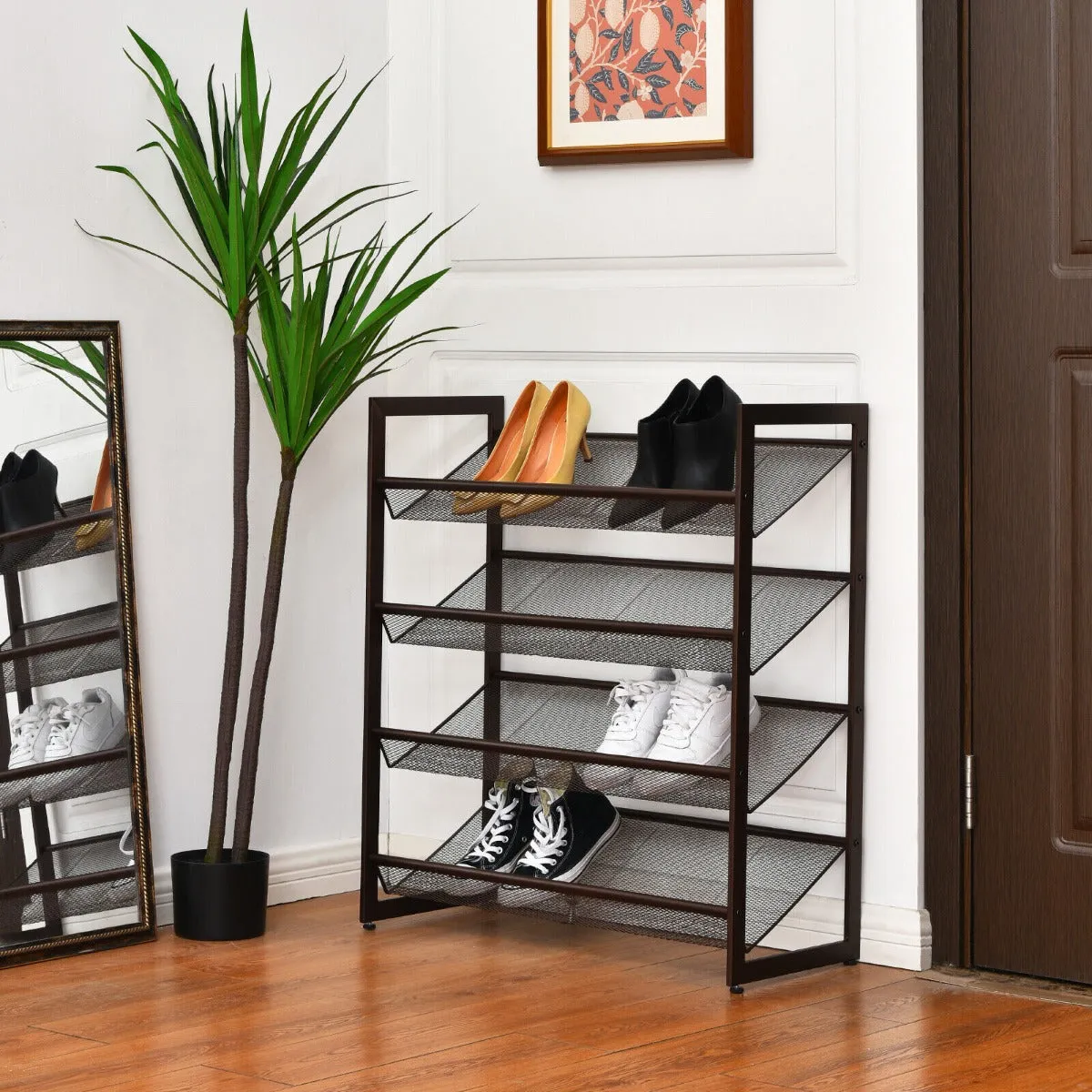 NNECW 4-Tier Iron Shoe Rack with 2 Placement Modes for Entryway