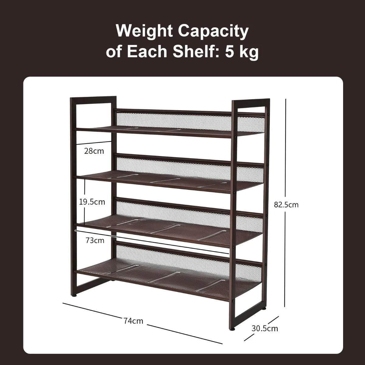 NNECW 4-Tier Iron Shoe Rack with 2 Placement Modes for Entryway