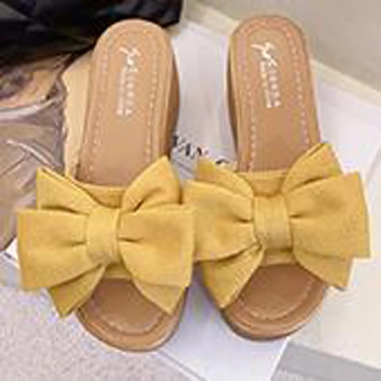 oiangi Sandals for Women Dressy, 2021 Comfy Bow Flats Casual Platform Slope Heels Summer Beach Flip Flops Slippers