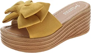 oiangi Sandals for Women Dressy, 2021 Comfy Bow Flats Casual Platform Slope Heels Summer Beach Flip Flops Slippers
