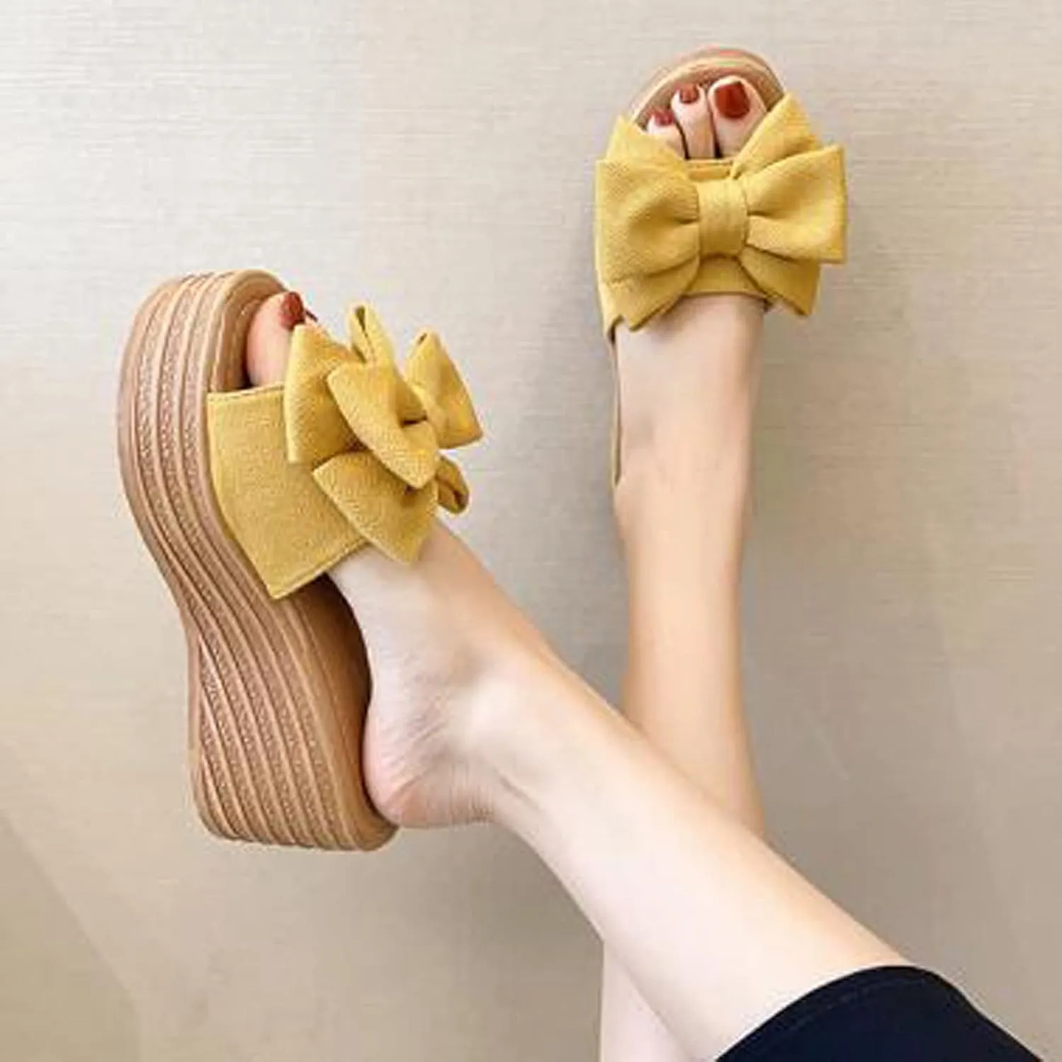 oiangi Sandals for Women Dressy, 2021 Comfy Bow Flats Casual Platform Slope Heels Summer Beach Flip Flops Slippers