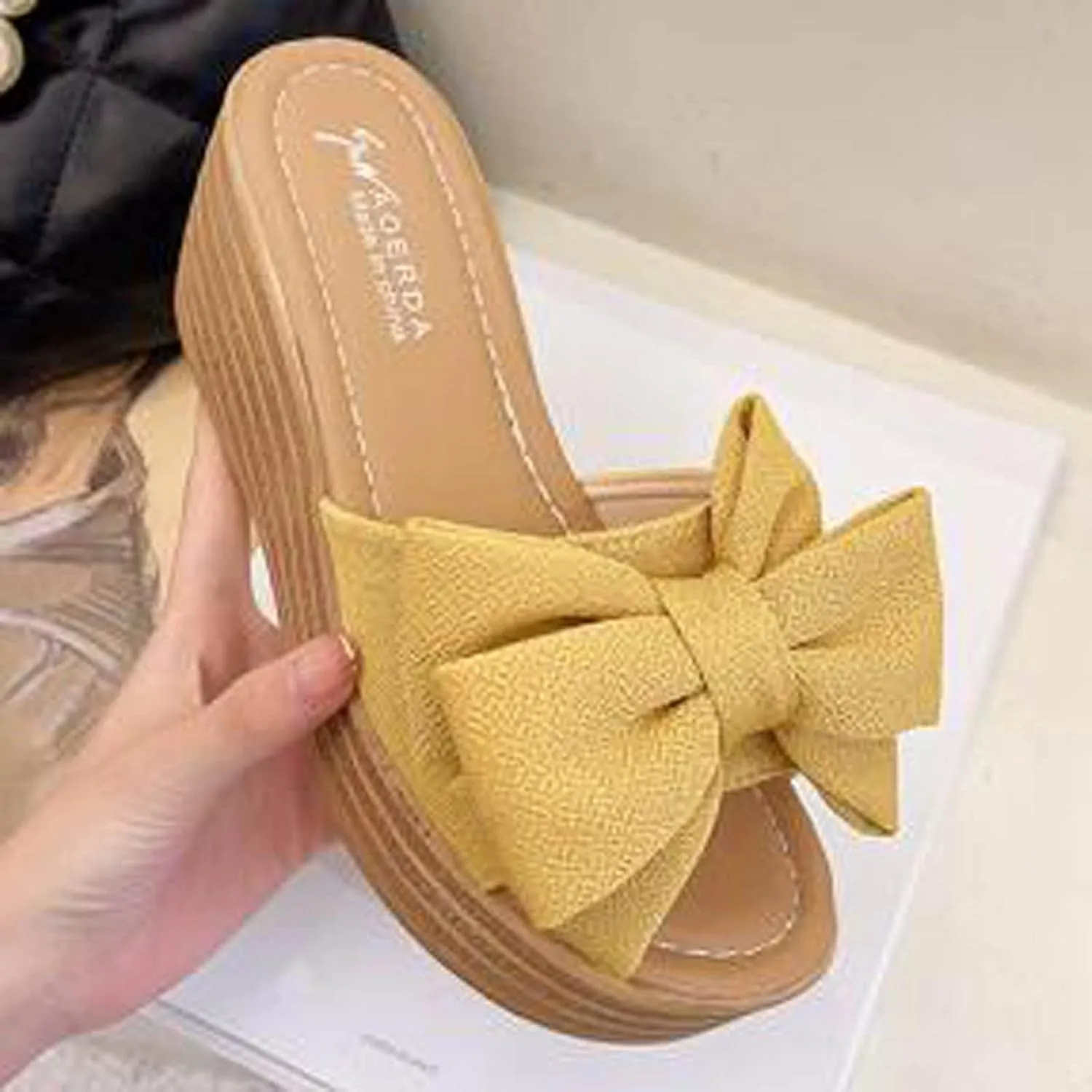oiangi Sandals for Women Dressy, 2021 Comfy Bow Flats Casual Platform Slope Heels Summer Beach Flip Flops Slippers
