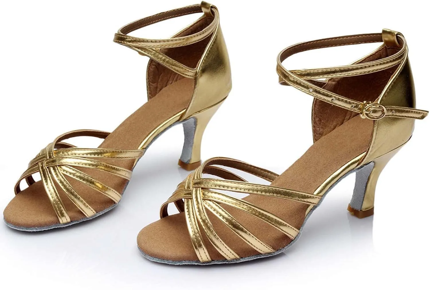 oiangi Women's Satin Latin Dance Shoes Fashion Open Toe Ankle Straps Buckle Mid Heel Sandals Ballroom Salsa Tango Professional Performance Practice Dancing Shoes