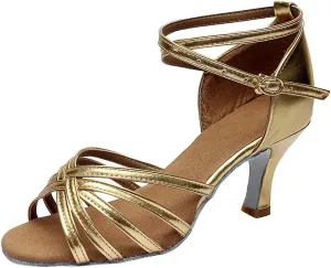 oiangi Women's Satin Latin Dance Shoes Fashion Open Toe Ankle Straps Buckle Mid Heel Sandals Ballroom Salsa Tango Professional Performance Practice Dancing Shoes