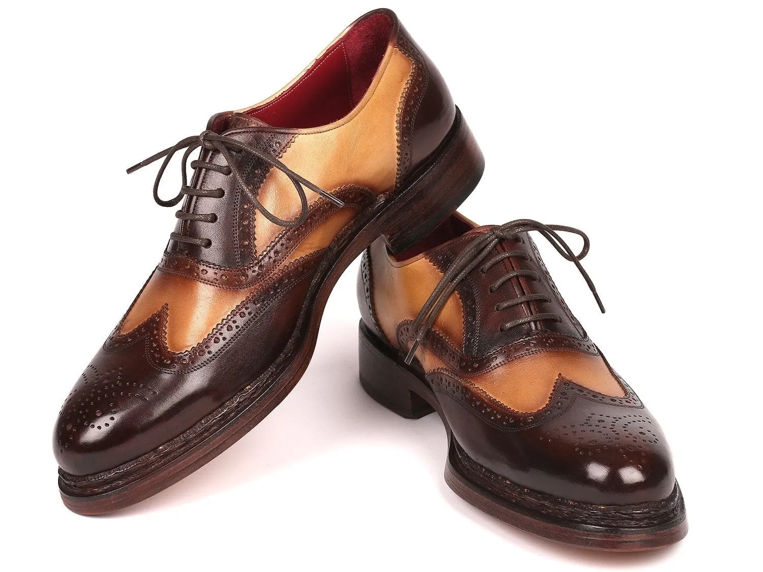 Paul Parkman Wingtip Oxfords Goodyear Welted Brown & Beige (ID#027-BJBRW)