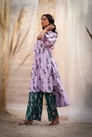 Pink Hi-Low Printed Contrast Coord