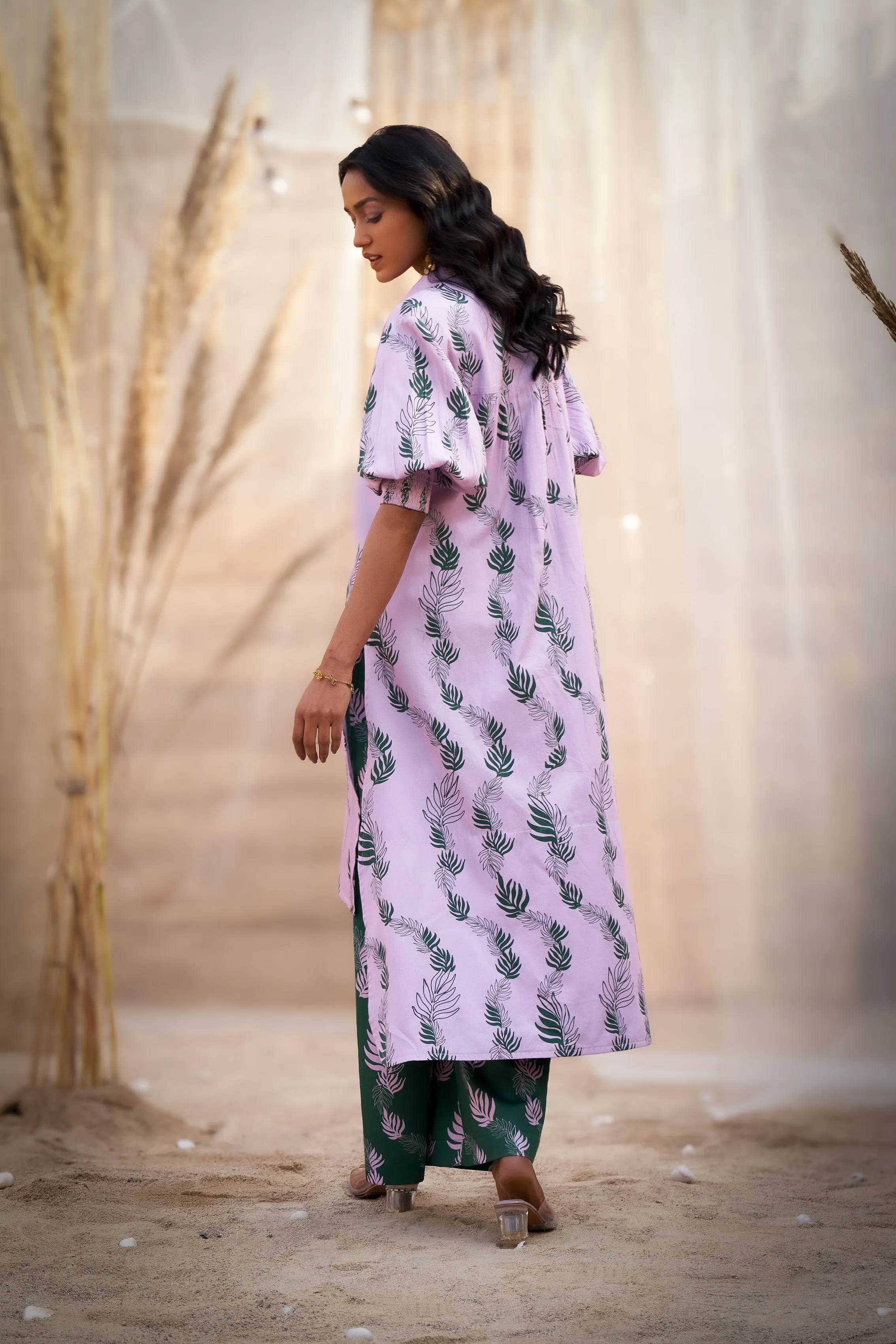 Pink Hi-Low Printed Contrast Coord