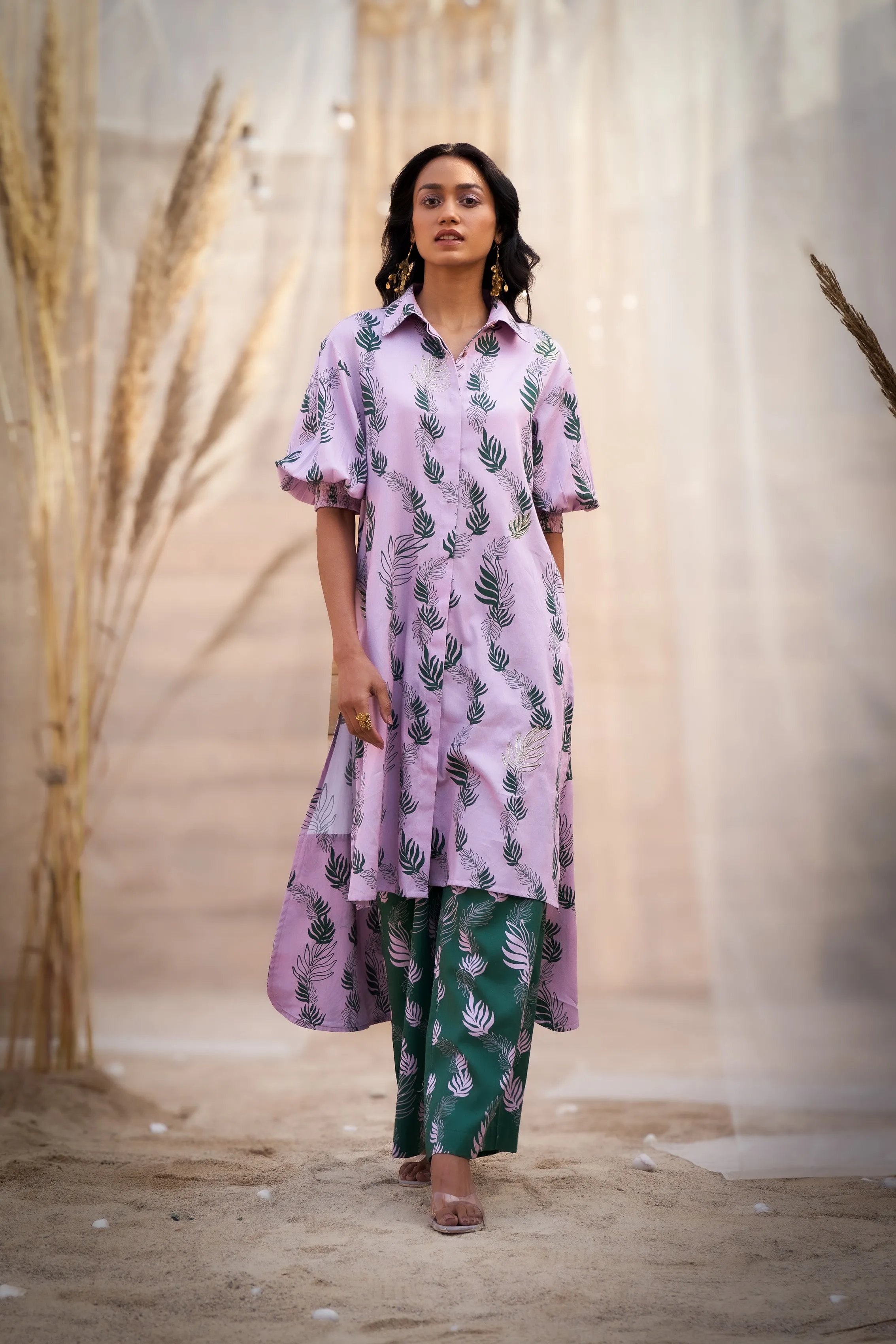 Pink Hi-Low Printed Contrast Coord