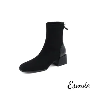 Suede Ankle Boots with Pearl Design