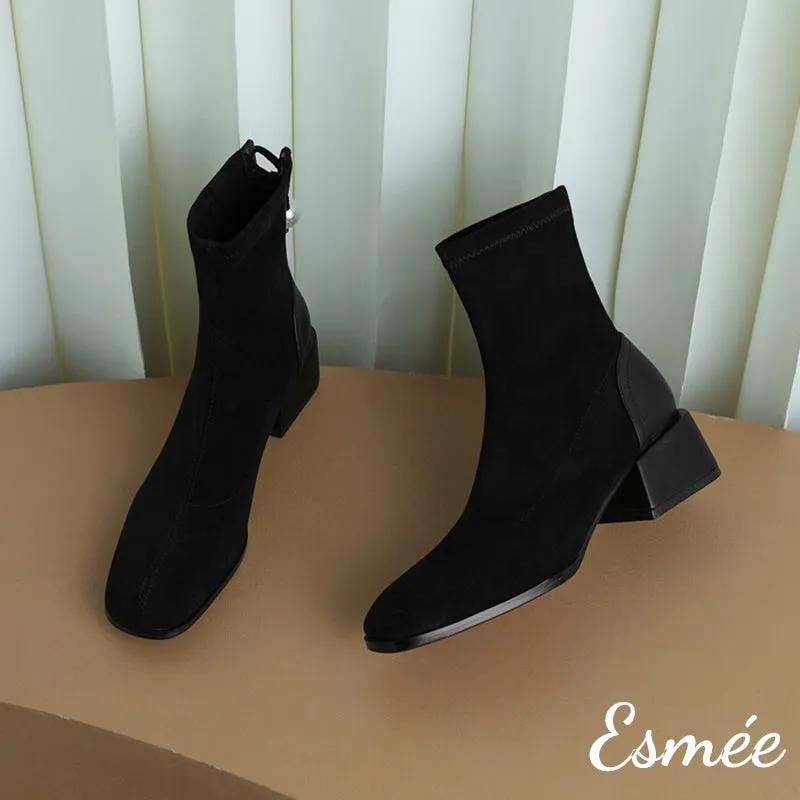 Suede Ankle Boots with Pearl Design