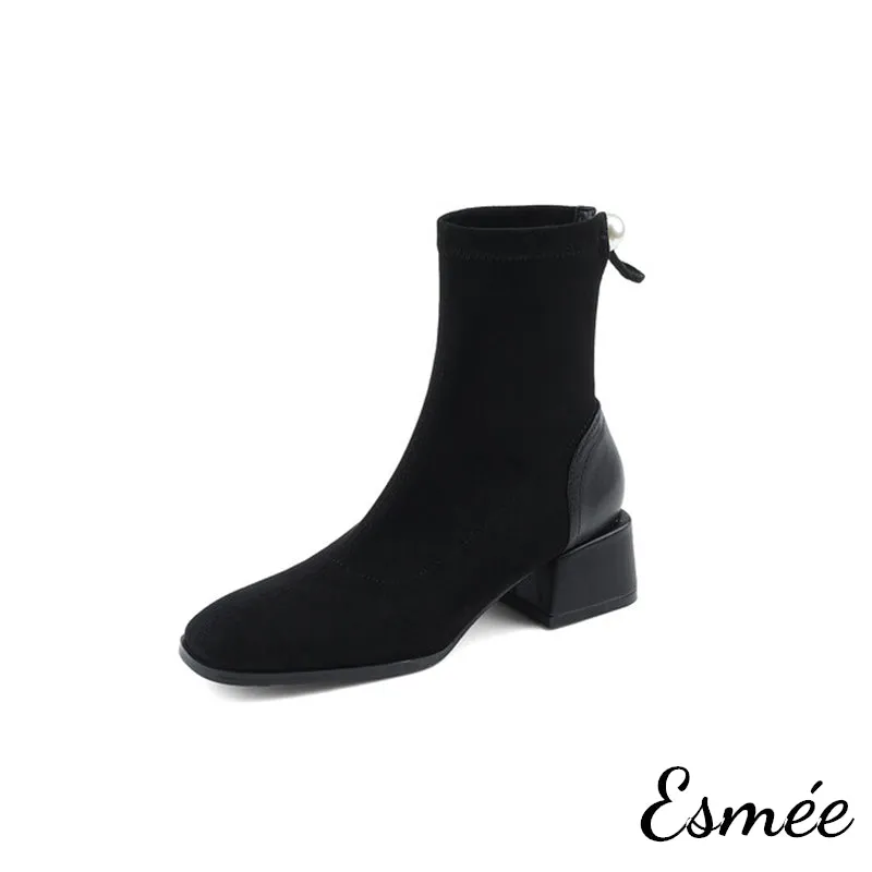 Suede Ankle Boots with Pearl Design