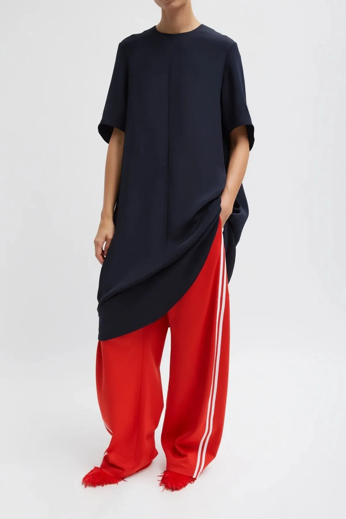 Tibi 4 Ply Silk T-Shirt Dress - Dark Navy