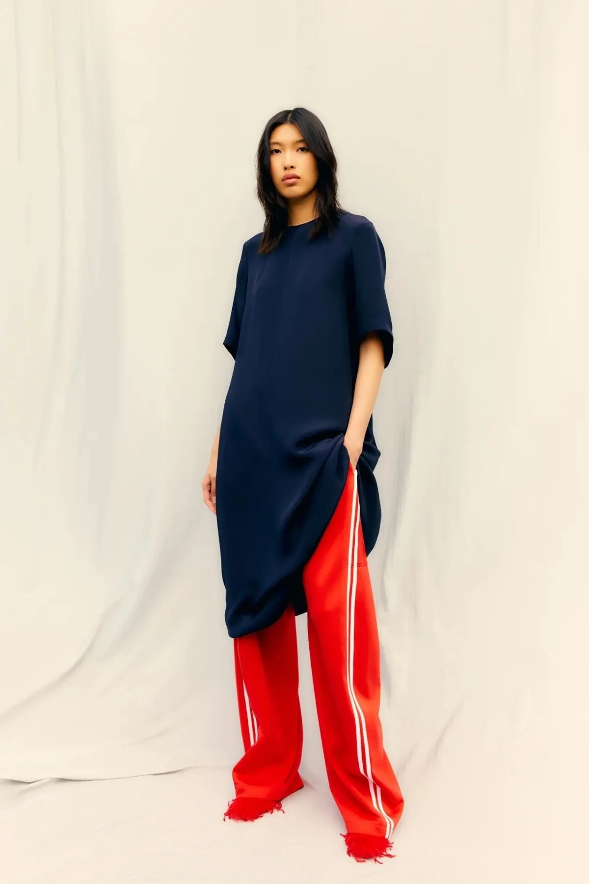 Tibi 4 Ply Silk T-Shirt Dress - Dark Navy