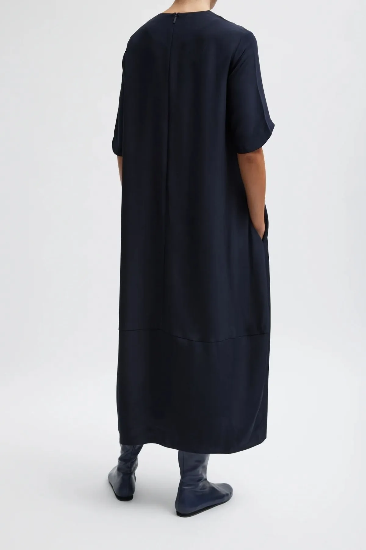 Tibi 4 Ply Silk T-Shirt Dress - Dark Navy