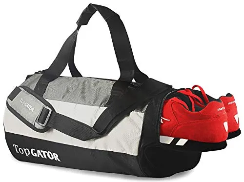 TopGator Gym Bag Sports Duffel with Shoe Compartment 34 L (Grey/Black)
